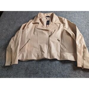 NWT Arna York Kara Biker Jacket Latte Beige Plus Size 26/28 Faux Leather Moto